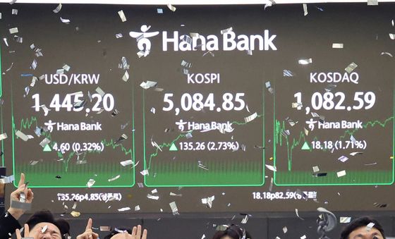 코스피, '5천선 돌파 축포'