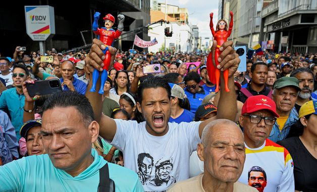 [포토] 베네수 국회의사당 밖 '친마두로 시위'