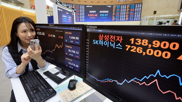 코스피, 사상 첫 4520선 돌파…삼성전자·SK하이닉스 동반 강세 전환