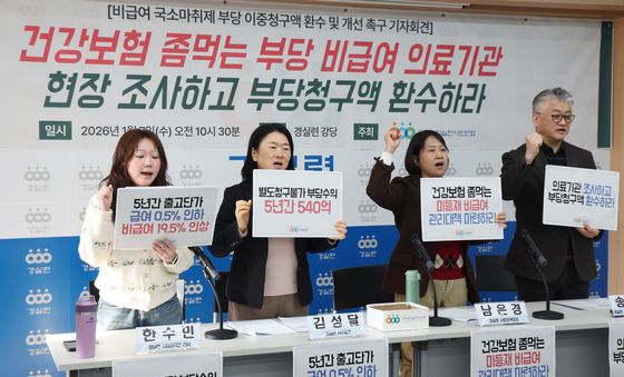 비급여 국소마취제 부당 이중청구액 환수 촉구 기자회견하는 경실련