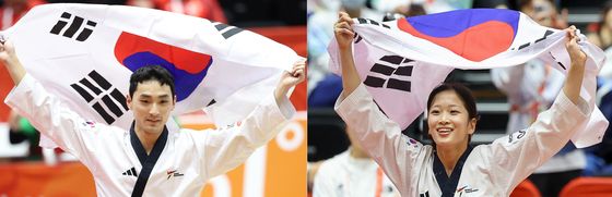 윤규성·정하은 '태극기 높게 들고'