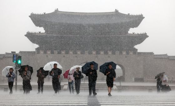 앞이 안 보일 정도로 내리는 비