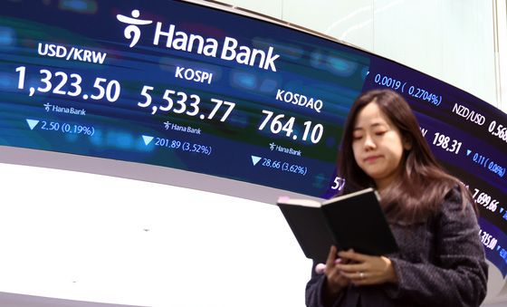 코스피 전날 상승분 반납하며 5500선 마감