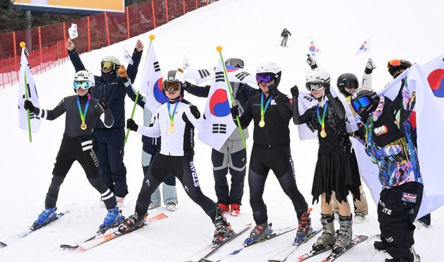 대한민국 선수들 응원하는 스키어들