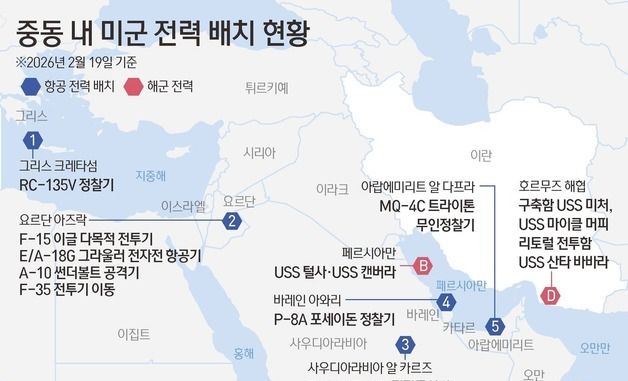 [그래픽] 중동 내 미군 전력 배치 현황