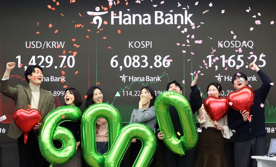 코스피, 6000선 돌파 마감