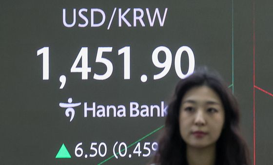1450원대로 오른 환율