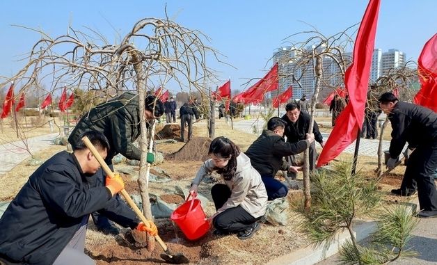 식수절 맞아 나무심는 북한 주민들의 모습