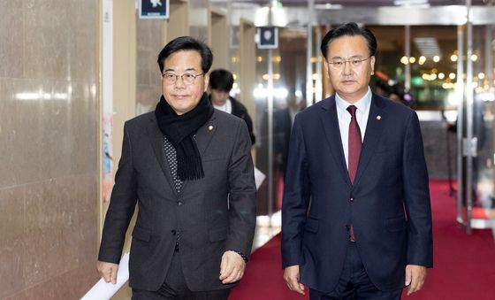 국회의장실 항의 방문하는 송언석·유상범