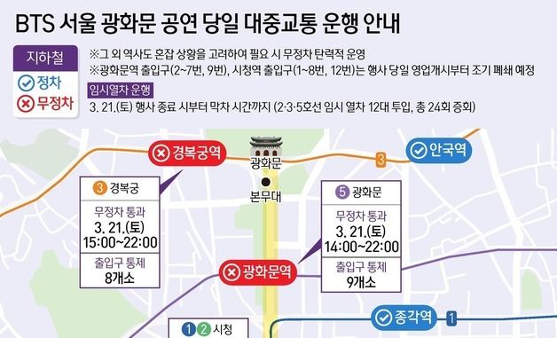 [그래픽] BTS 서울 광화문 공연 당일 대중교통 운행 안내