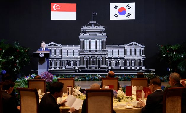 국빈만찬 건배사 하는 이재명 대통령