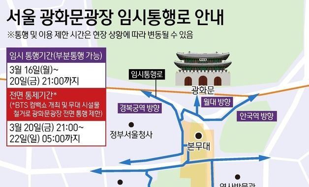 [그래픽] 서울 광화문광장 임시통행로 안내