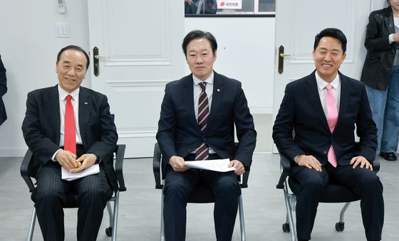 나란히 앉은 국민의힘 서울시장 예비후보자들