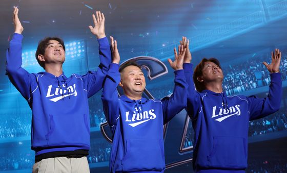 팀 세리머니하는 삼성 라이온즈