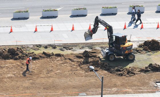 잔디 교체하는 광화문광장