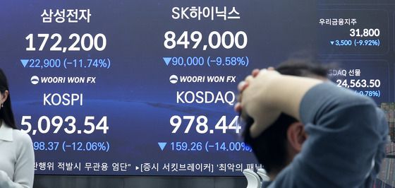 코스피 12%·코스닥 14% 대폭락…금융시장 '패닉'