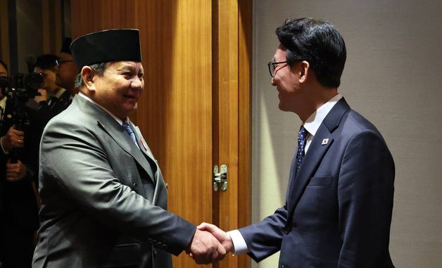 인니 대통령과 악수하는 김민석 국무총리