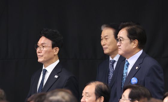 임시정부수립 기념식 참석하는 김민석·우원식