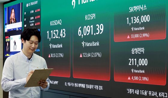 반도체주 상승에···코스피 6000탈환