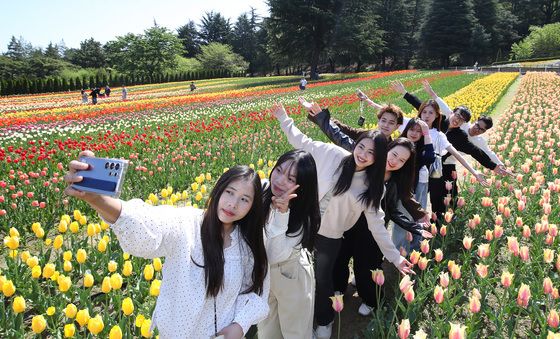 외국인 유학생들 '튤립정원으로 봄나들이'