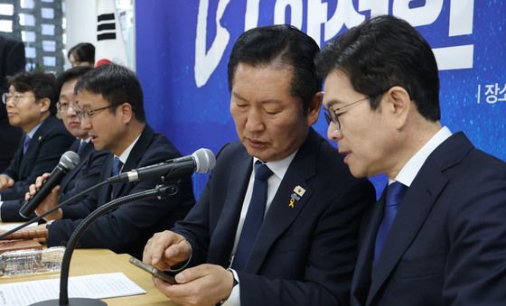 대화하는 정청래 대표와 정원오 후보