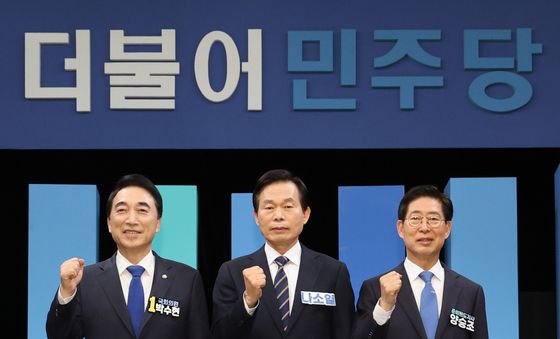 '민주 충남지사 후보' 박수현·나소열·양승조, 토론 전 파이팅