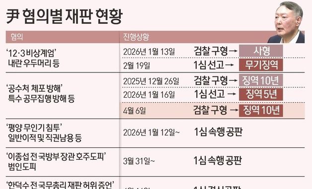 [그래픽] 尹 혐의별 재판 현황