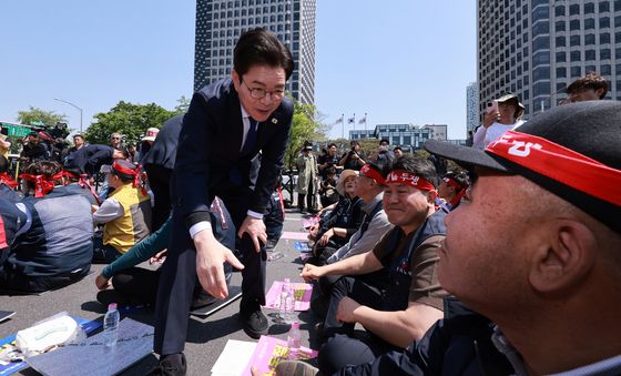 '한국노총 전국노동자대회' 현장 방문한 정원오 후보