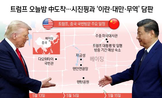 [오늘의 그래픽]  트럼프 오늘밤 中도착…시진핑과 '이란·대만·무역' 담판