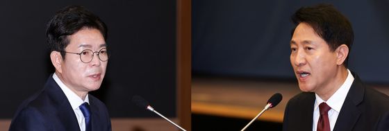 편집인협회 포럼, 발언하는 정원오·오세훈