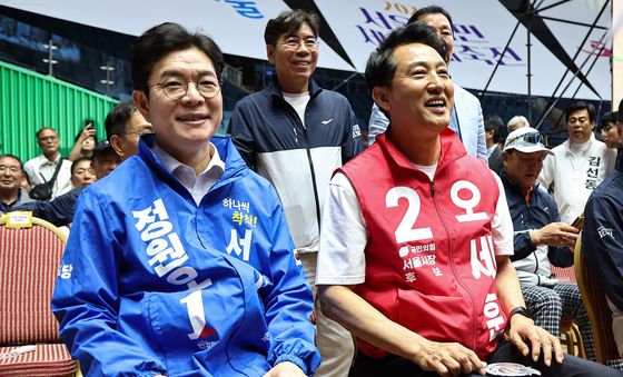 서울시민체육대축전에서 만난 정원오·오세훈