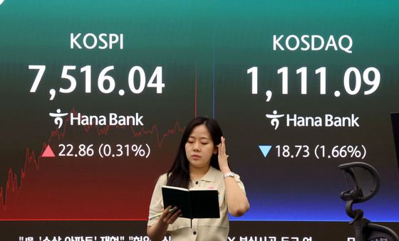 코스피 7500선 회복, 코스닥은 하락 마감