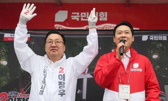 이장우 대전시장 후보 지원유세하는 장동혁