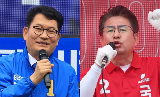 지지 호소하는 양당 인천 연수구갑 국회의원 후보들