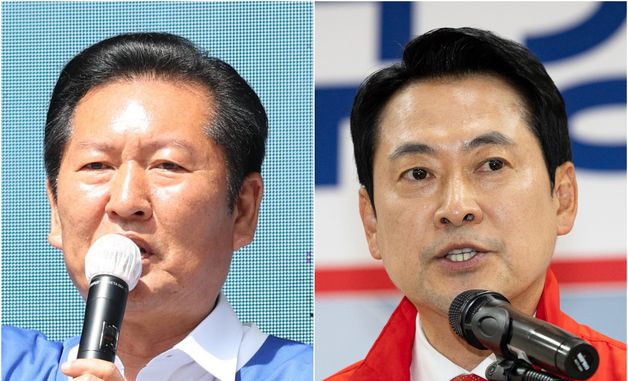 지지 호소하는 정청래·장동혁