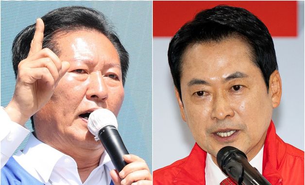 지지 호소하는 정청래·장동혁