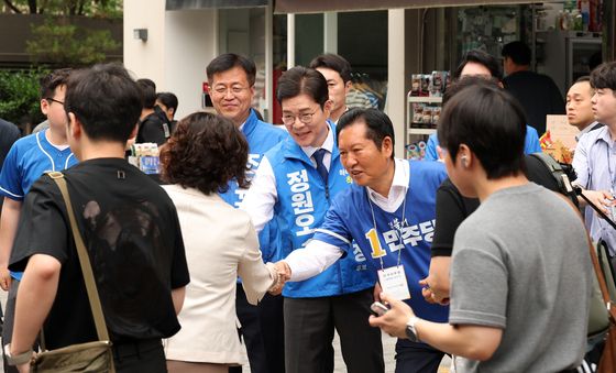 정청래·정원오 '직장인 표심 공략'