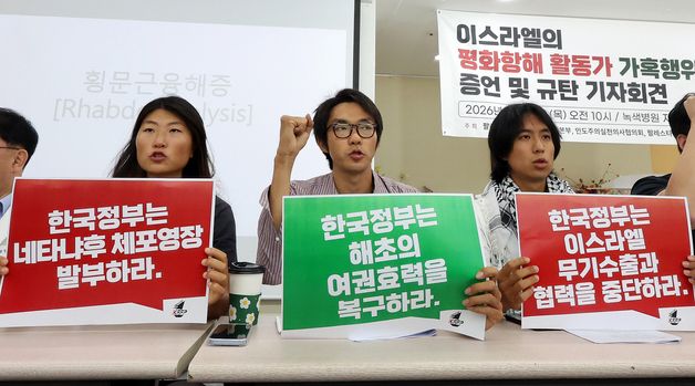이스라엘군 가혹행위 규탄하는 활동가들