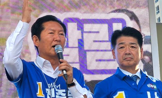 김천시장 후보 지지 연설하는 정청래 민주당 대표