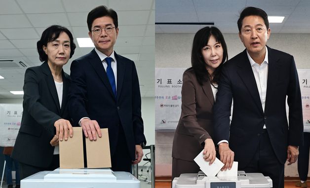 사전 투표 첫날 투표 마친 정원오·오세훈