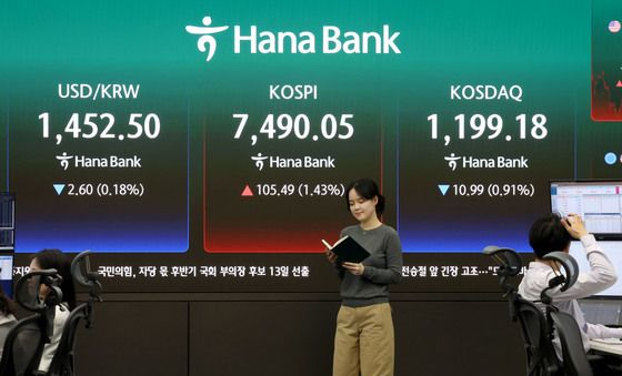 사상 최고치 행진 코스피, 7490선 마감