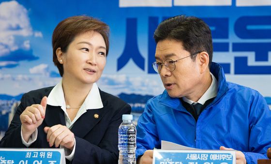 대화 나누는 정원오 후보와 이언주 최고위원