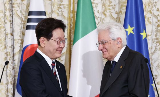 공동언론발표 마친 이재명·세르지오 마타렐라 대통령
