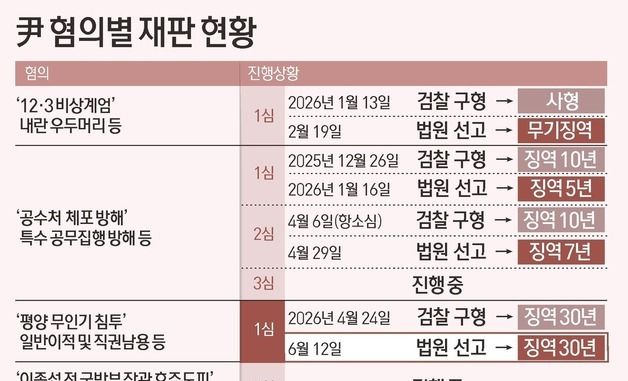[그래픽] 尹 혐의별 재판 현황
