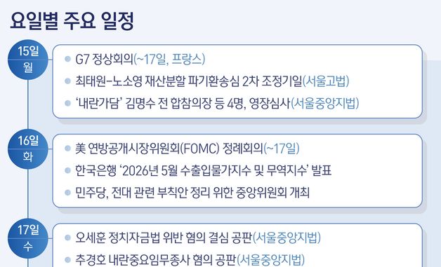 [그래픽] 요일별 주요 일정(15~19일)