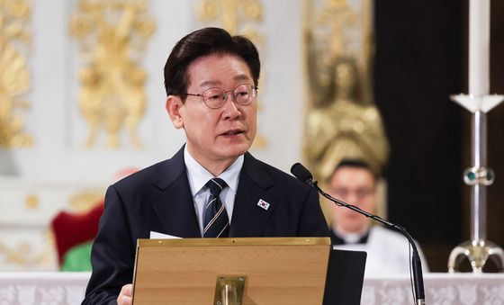 특별미사 기념연설 하는 이재명 대통령