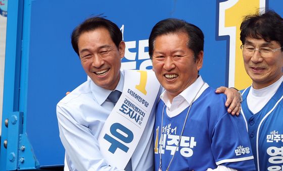 정청래 대표, '우상호 후보와 함께'