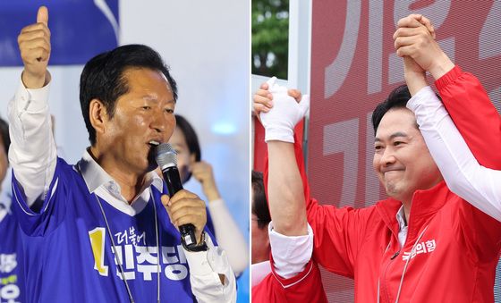 지방선거 마지막 날 유세하는 정청래·장동혁