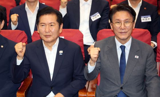 파이팅 외치는 김민석·정청래
