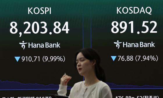 코스피, 하루만에 910포인트 급락…'검은 화요일'